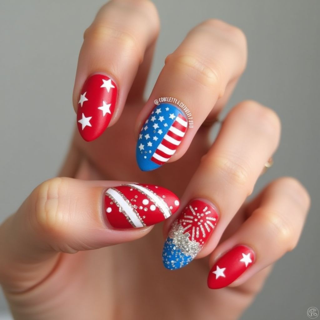 4th Of July Almond Nail Design