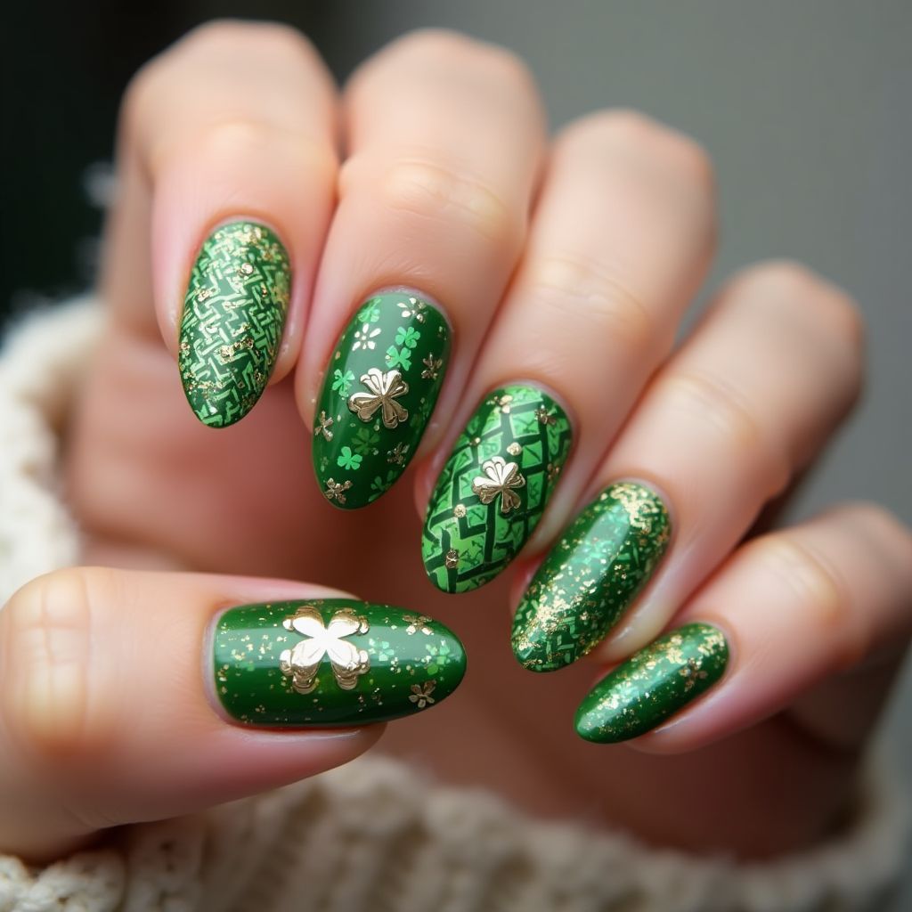 St Patrick's Day Almond Nail Design