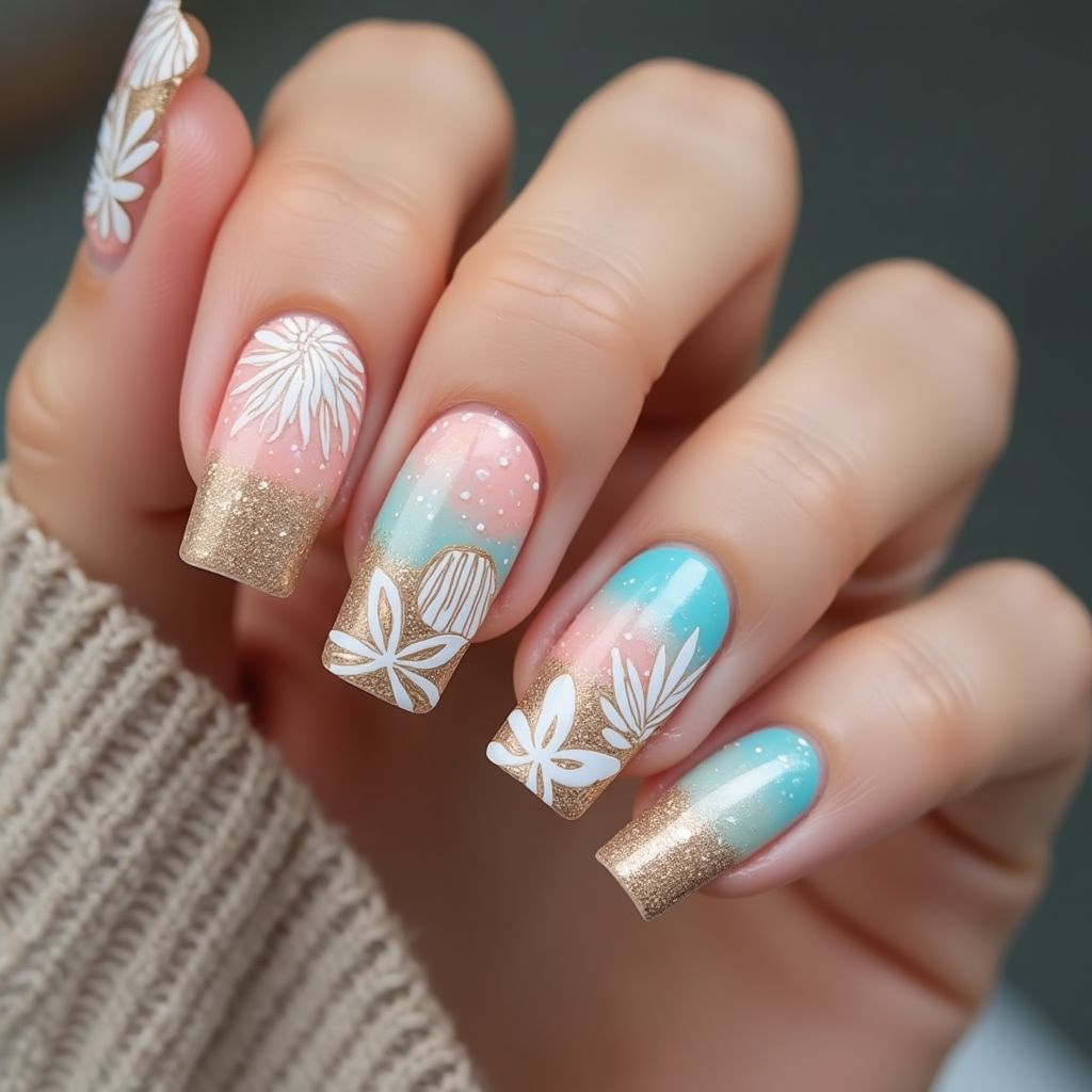 Beach Square Nail Design