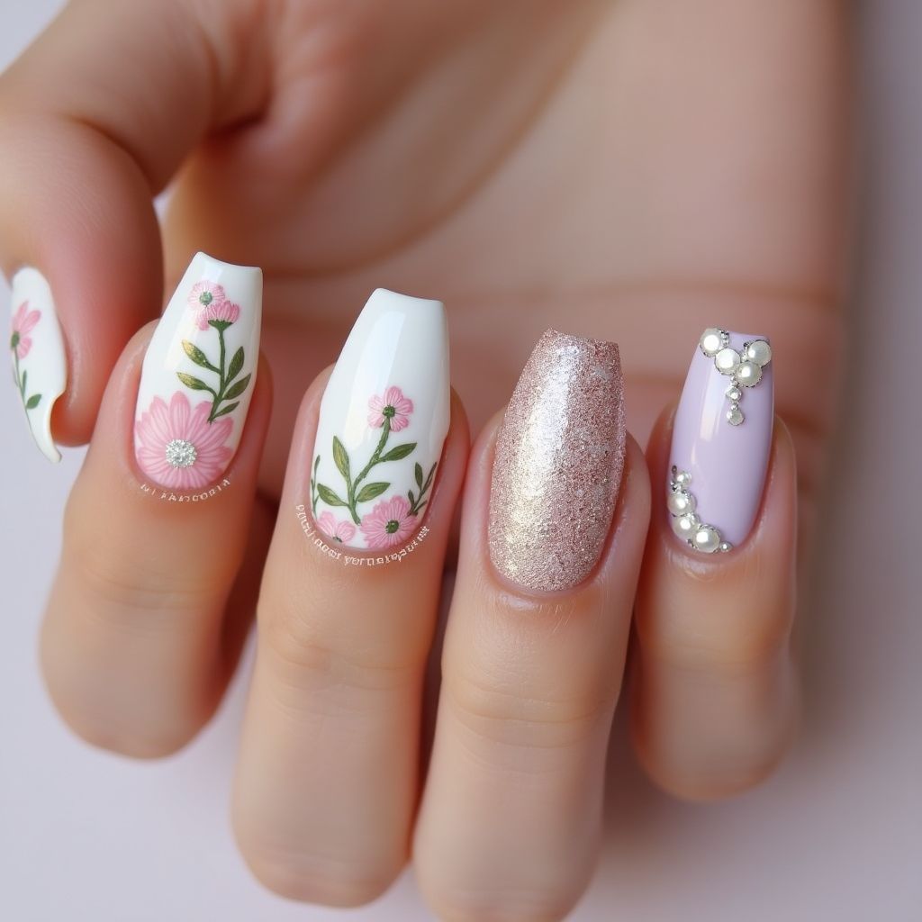 Bridal shower Coffin Nail Design