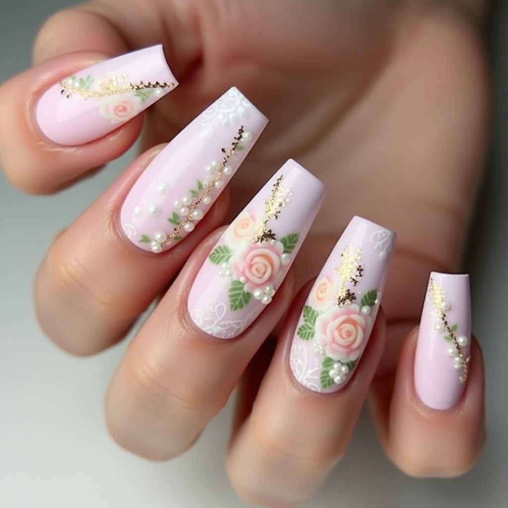 Mother's Day Coffin Nail Design