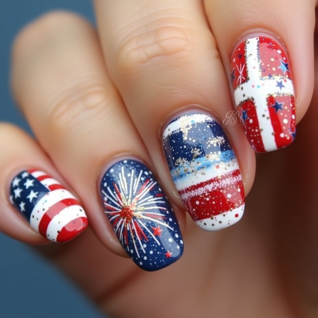 Independence Day Round Nail Design