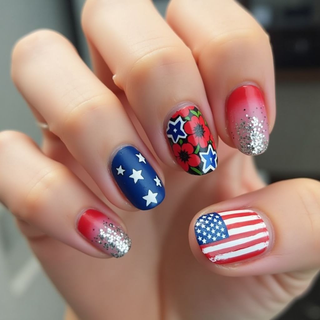 Memorial Day Round Nail Design