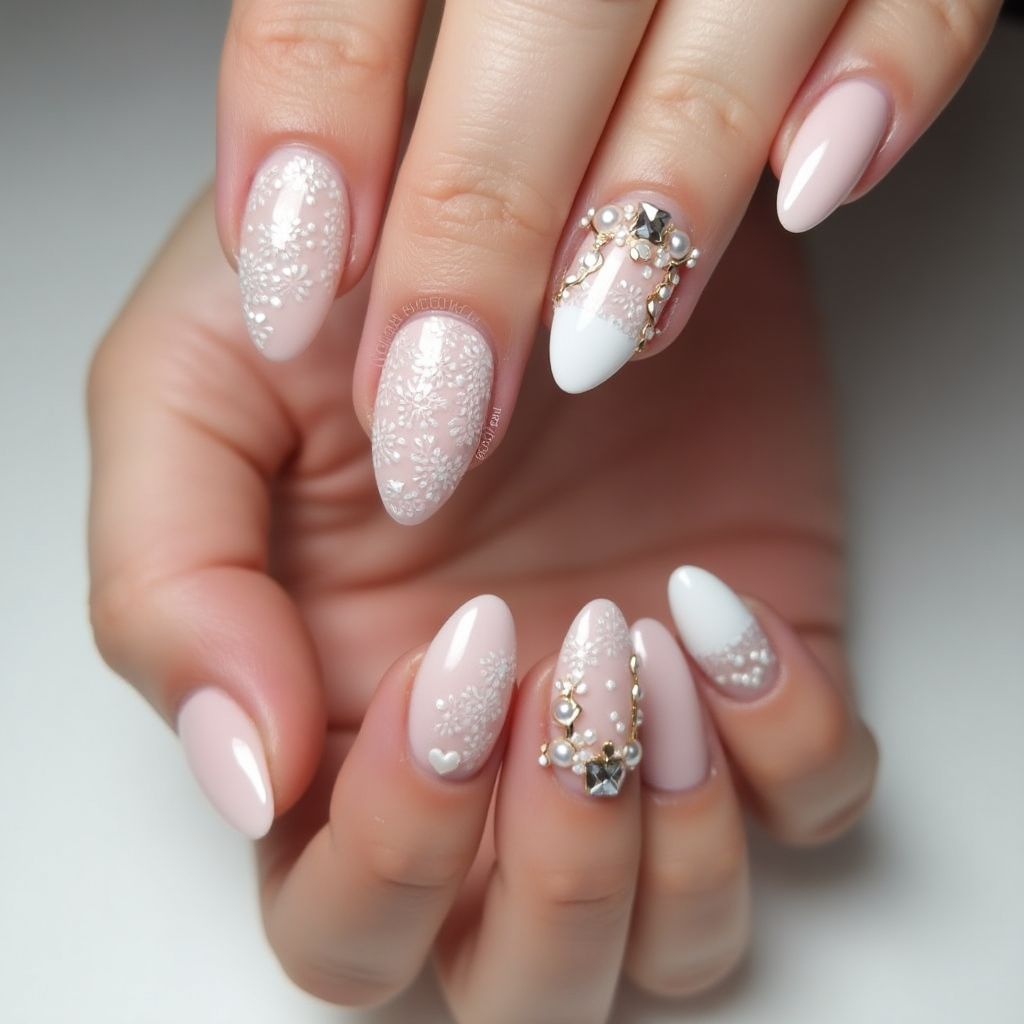 Wedding Almond Nail Design
