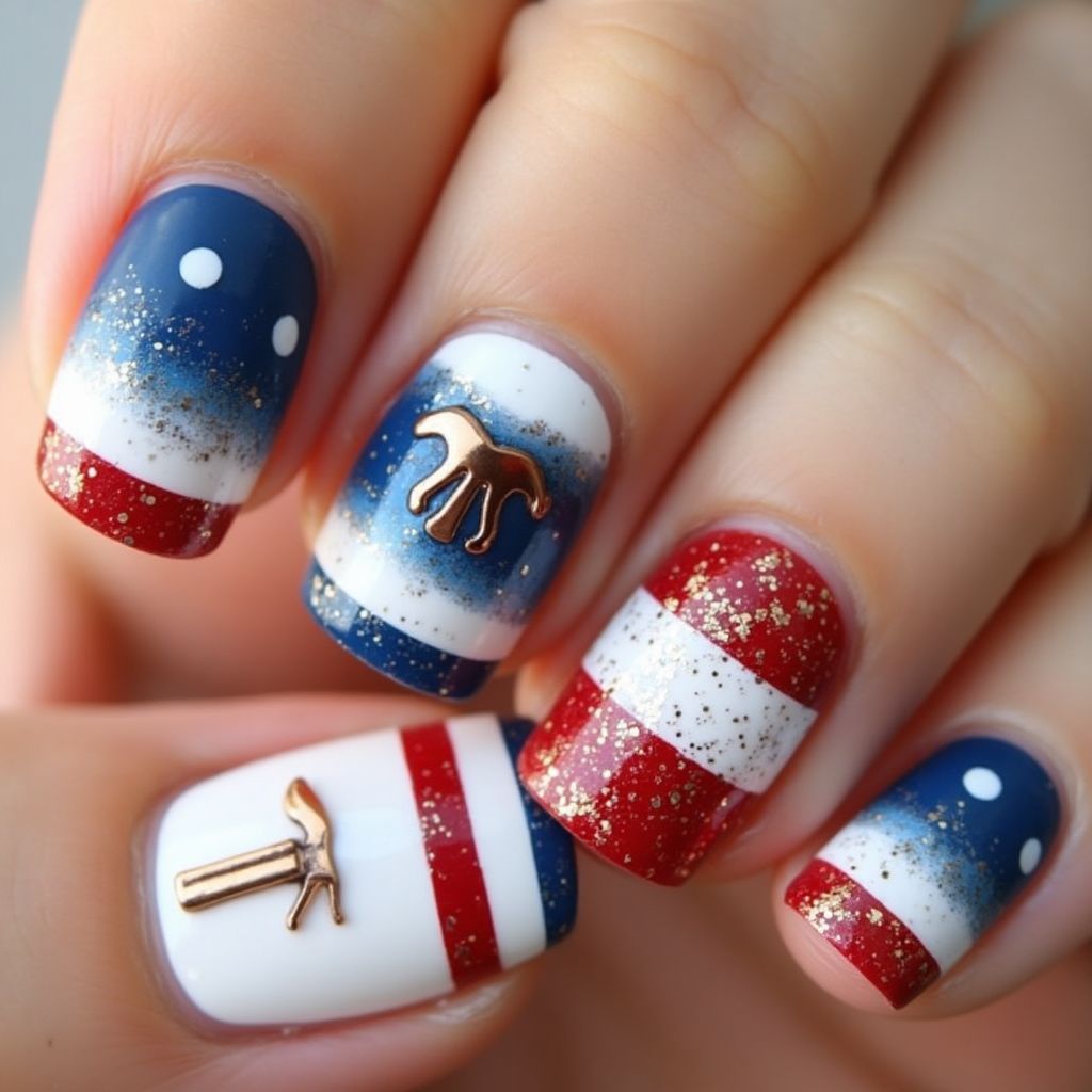 Labor Day Round Nail Design