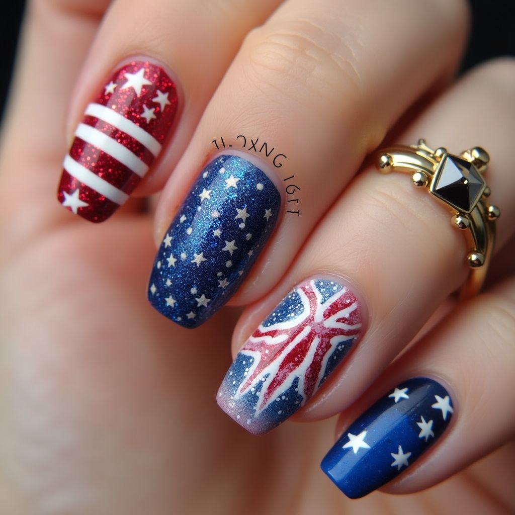 Independence Day Coffin Nail Design
