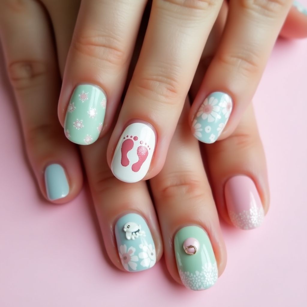 Baby Shower Round Nail Design