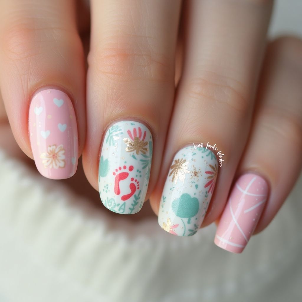 Baby Shower Coffin Nail Design