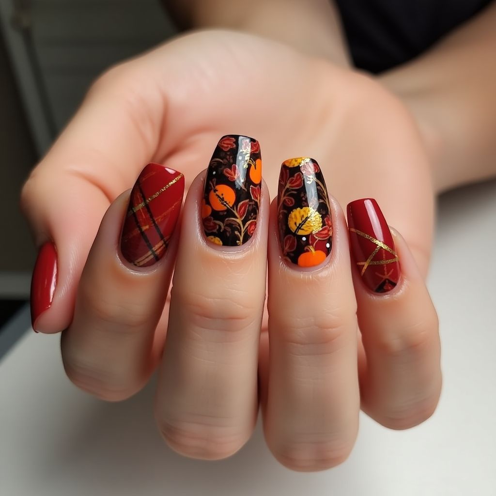 Thanksgiving Coffin Nail Design