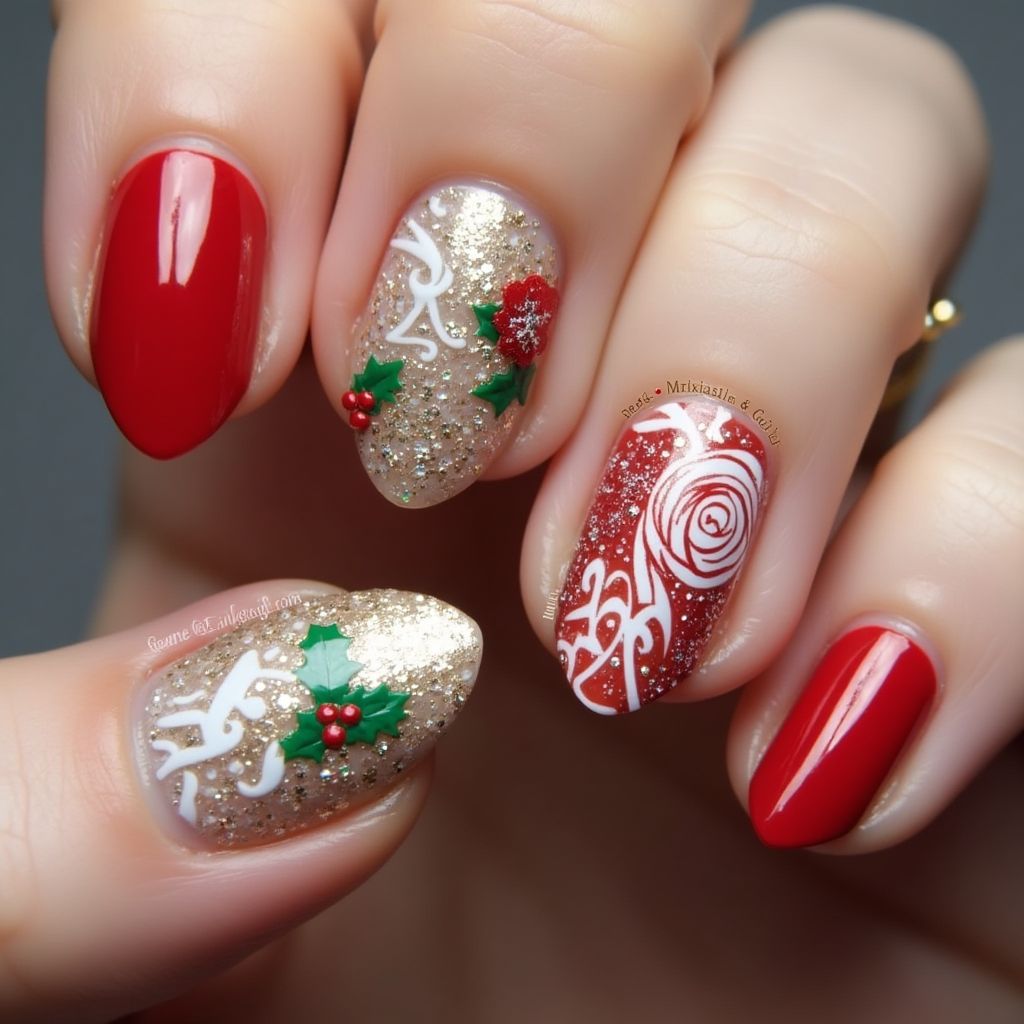 Christmas Almond Nail Design