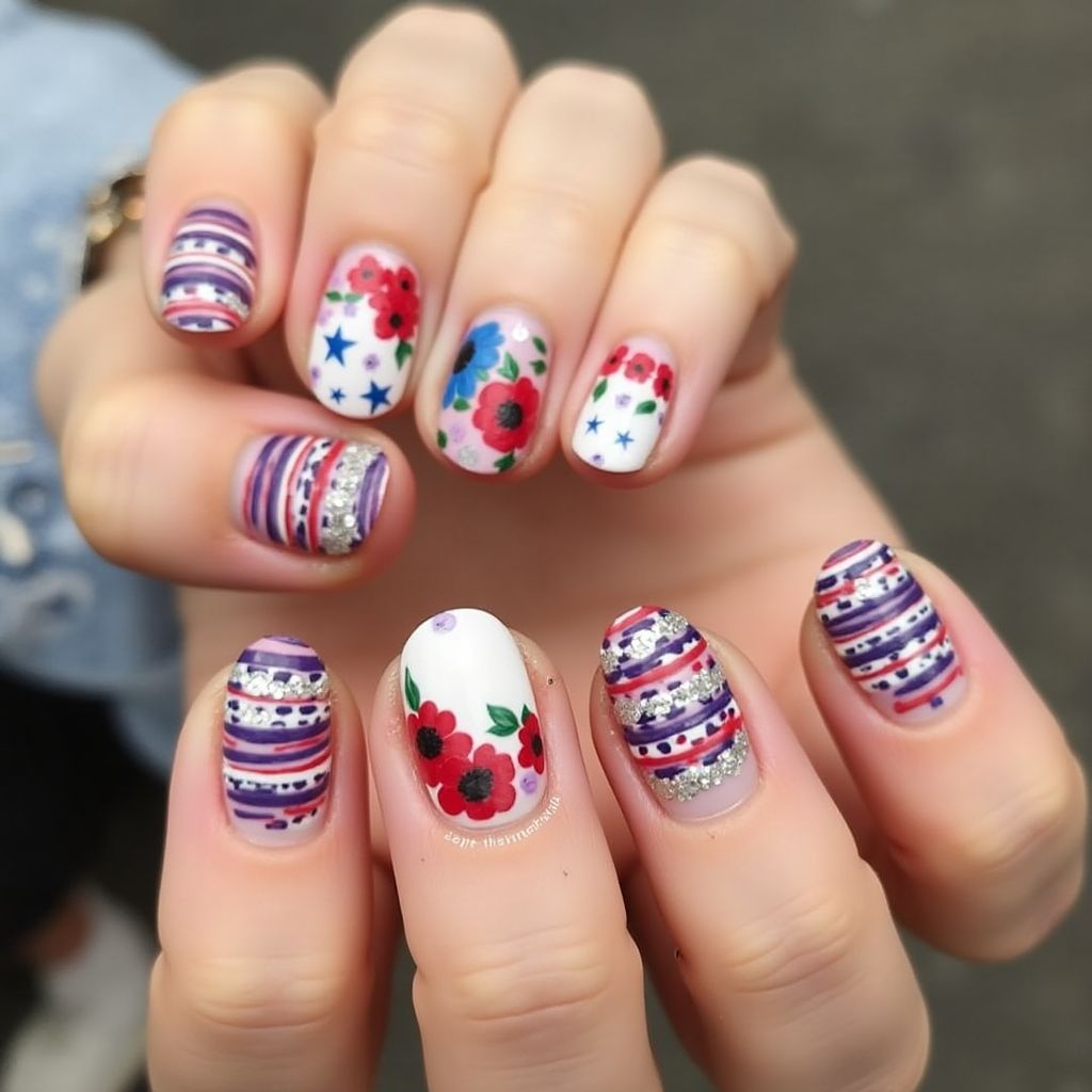 Memorial Day Round Nail Design