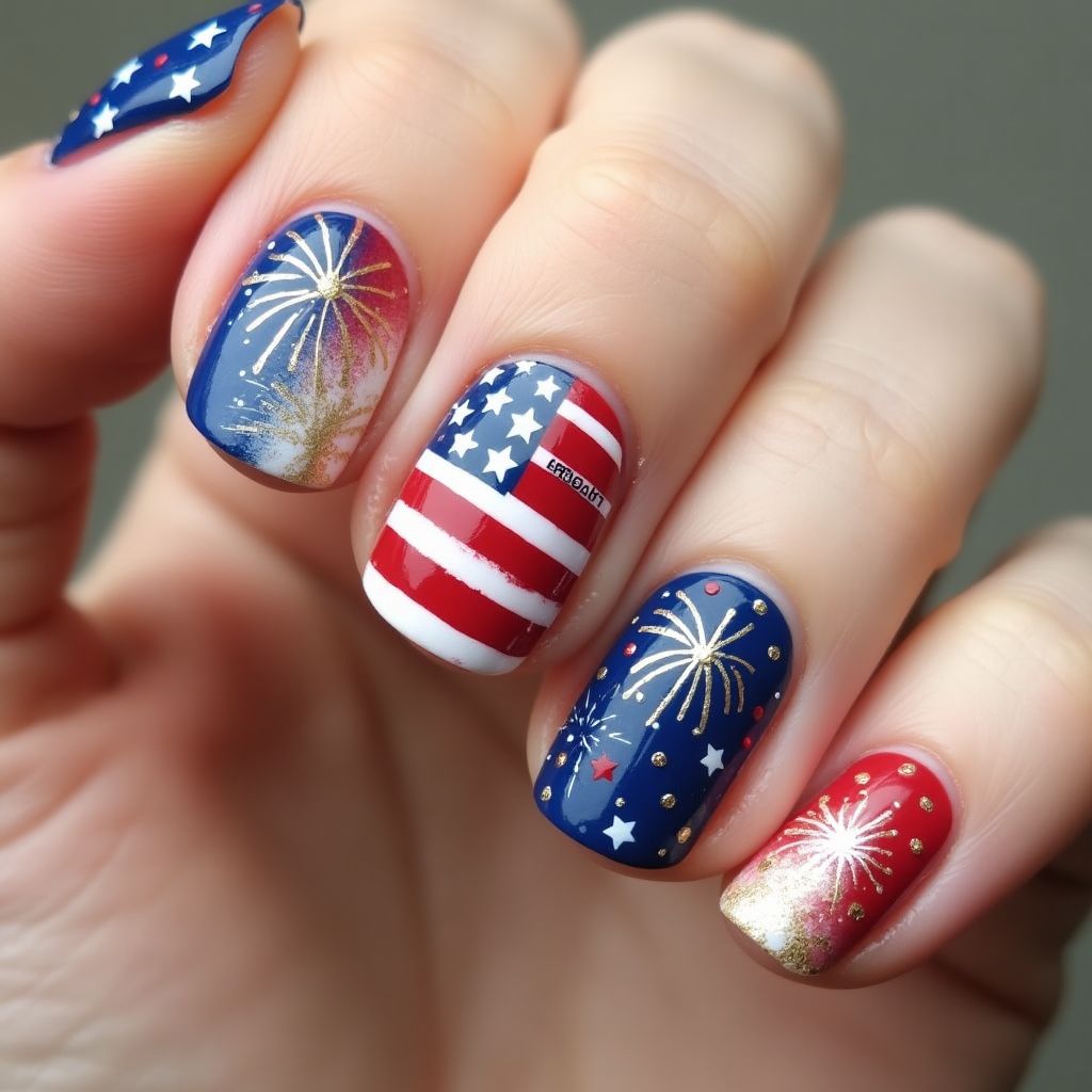 4th Of July Round Nail Design