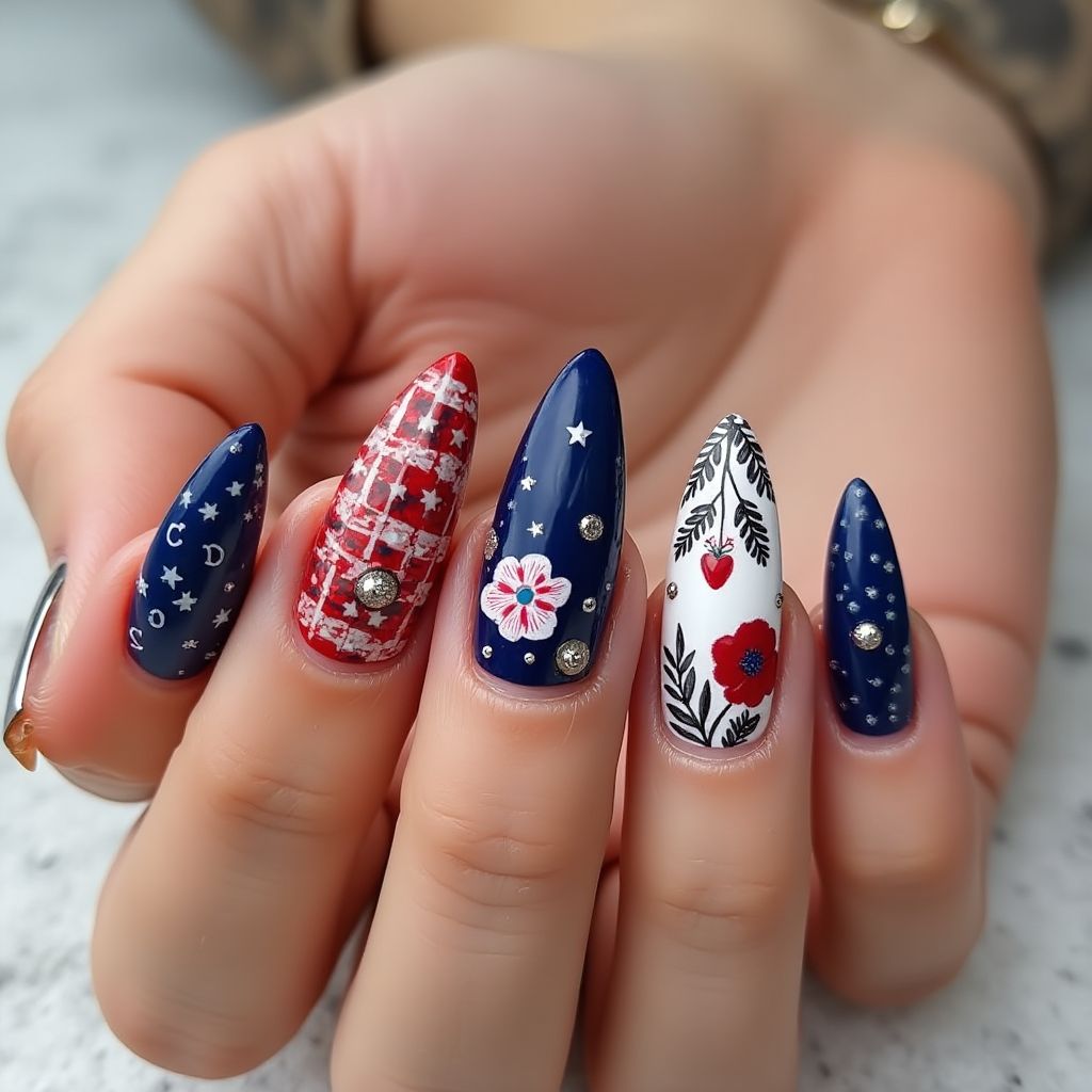 Memorial Day Stiletto Nail Design