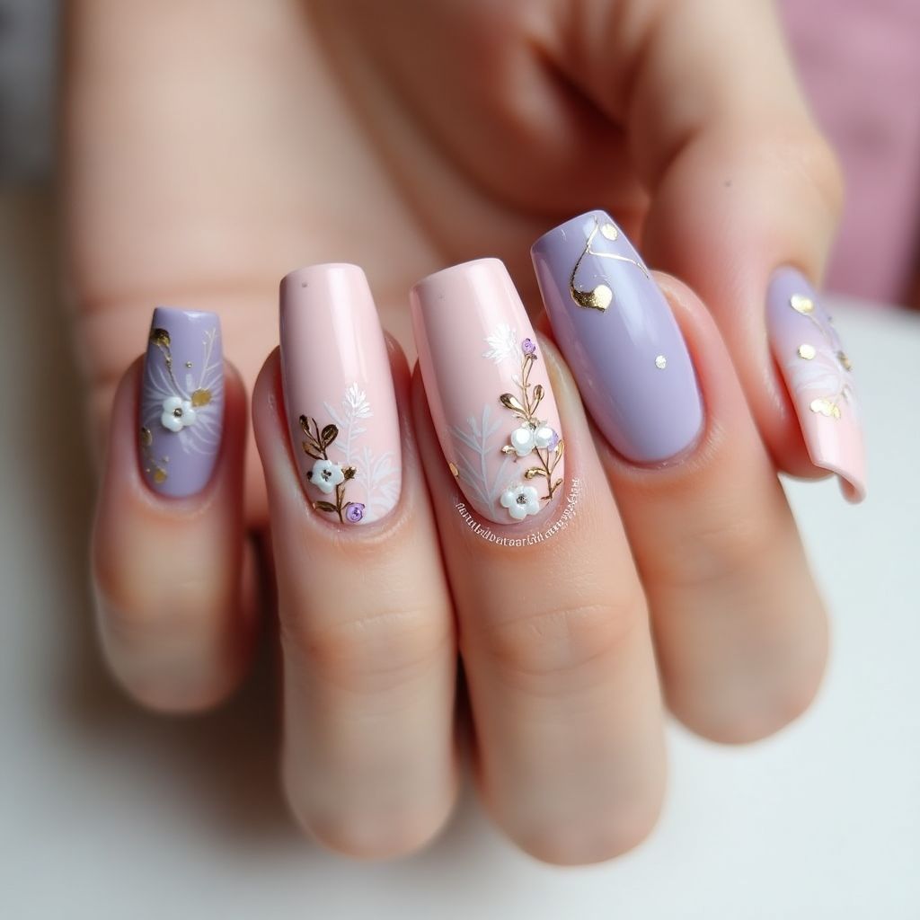 Mother's Day Coffin Nail Design