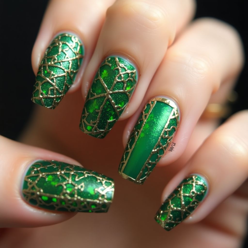 St Patrick's Day Coffin Nail Design