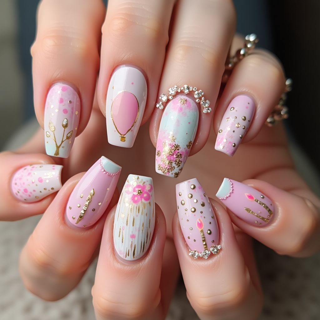 Birthday Coffin Nail Design