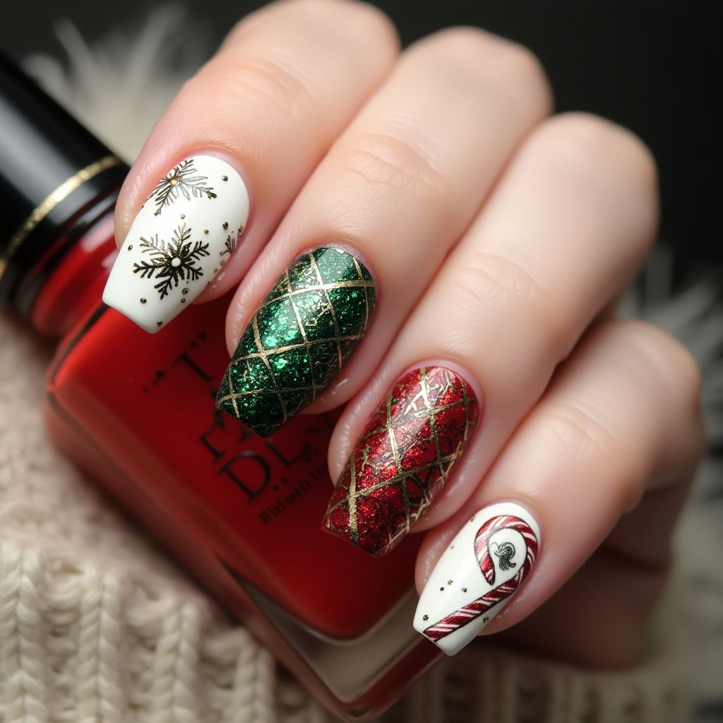Holiday Coffin Nail Design