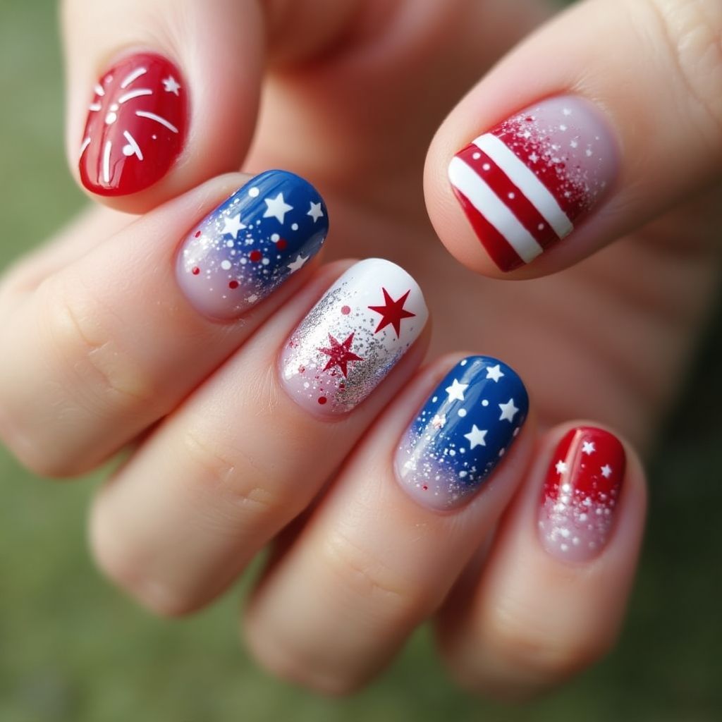 4th Of July Round Nail Design