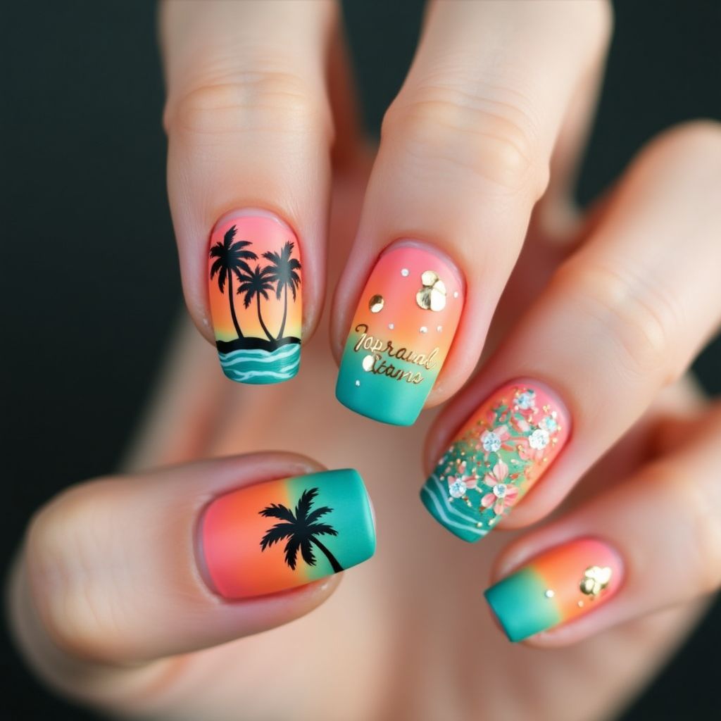 Vacation Square Nail Design
