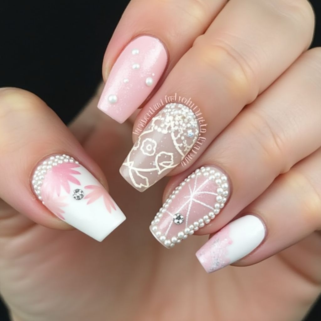 Bridal Shower Coffin Nail Design