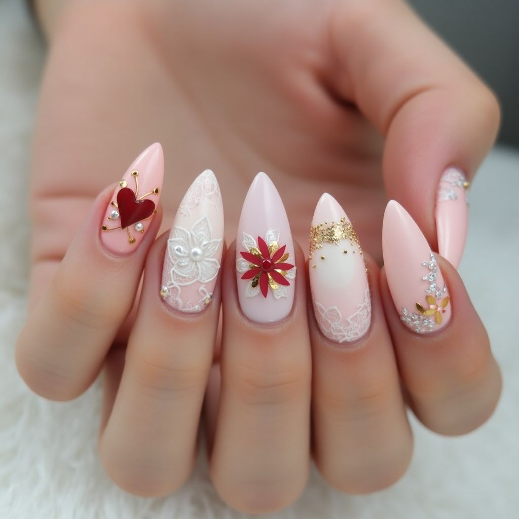 Anniversary Almond Nail Design