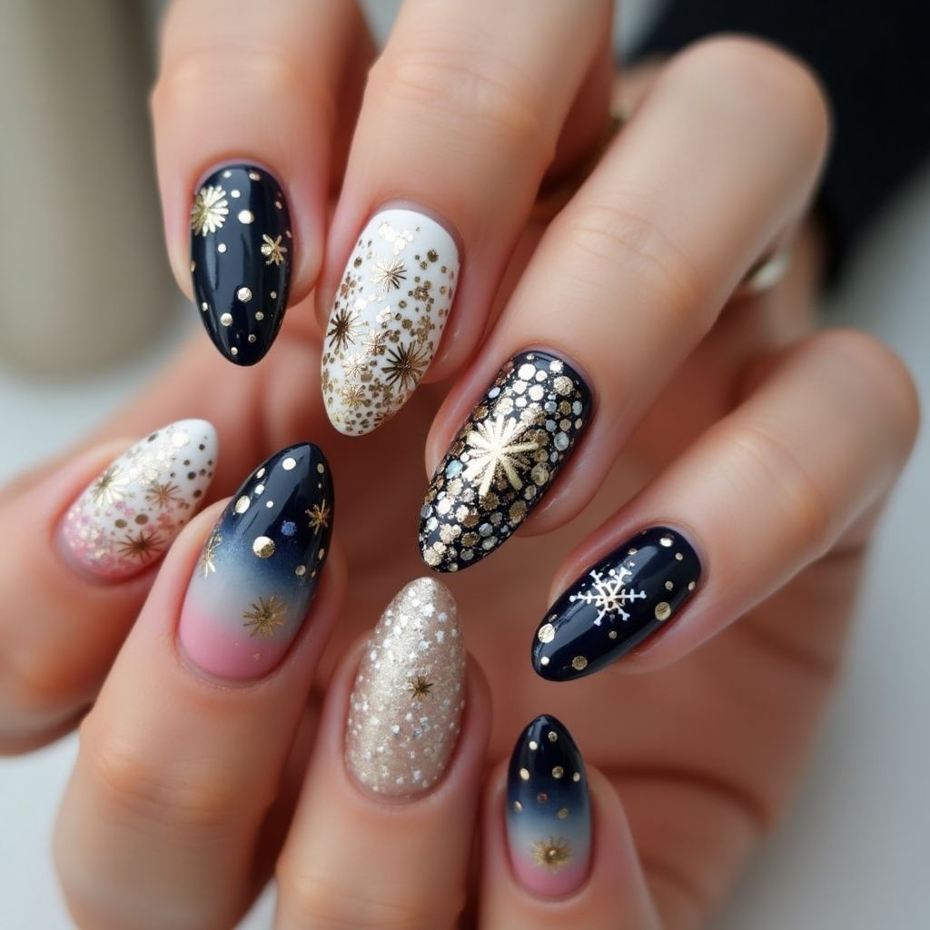 New Year Almond Nail Design