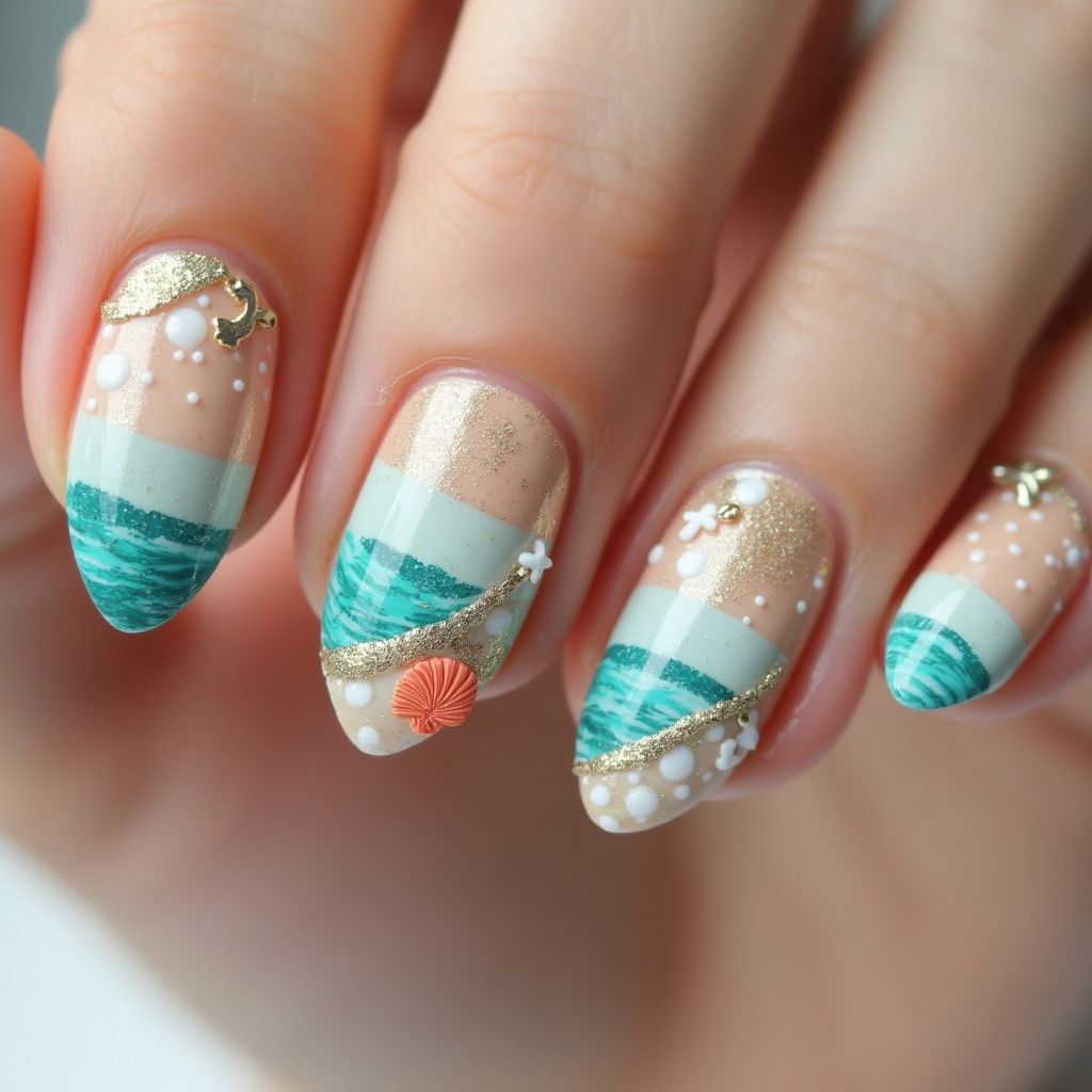 Beach Almond Nail Design