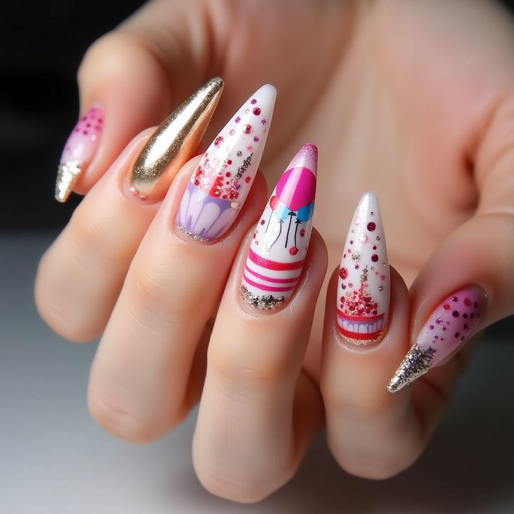 Birthday Stiletto Nail Design