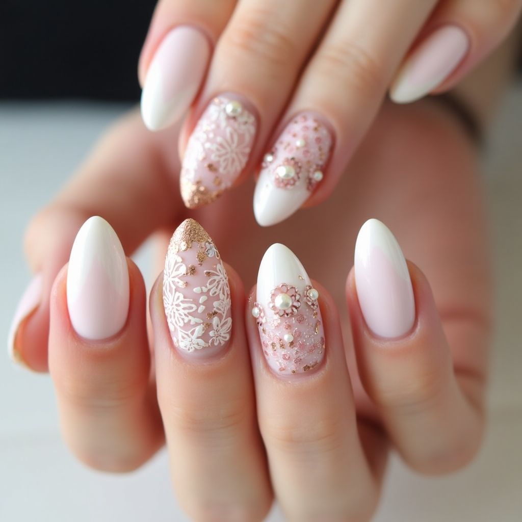 Bridal Shower Almond Nail Design