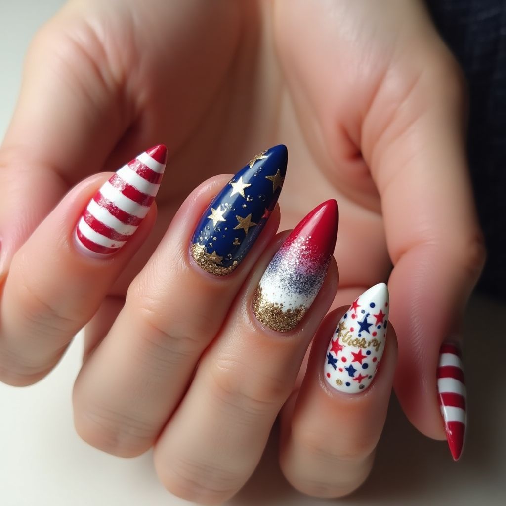 Labor Day Stiletto Nail Design