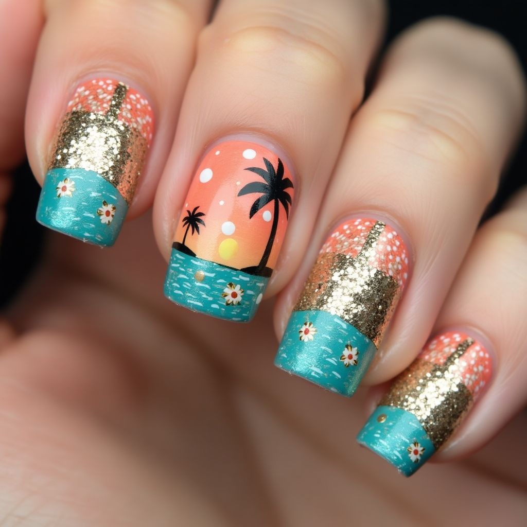 Vacation Square Nail Design