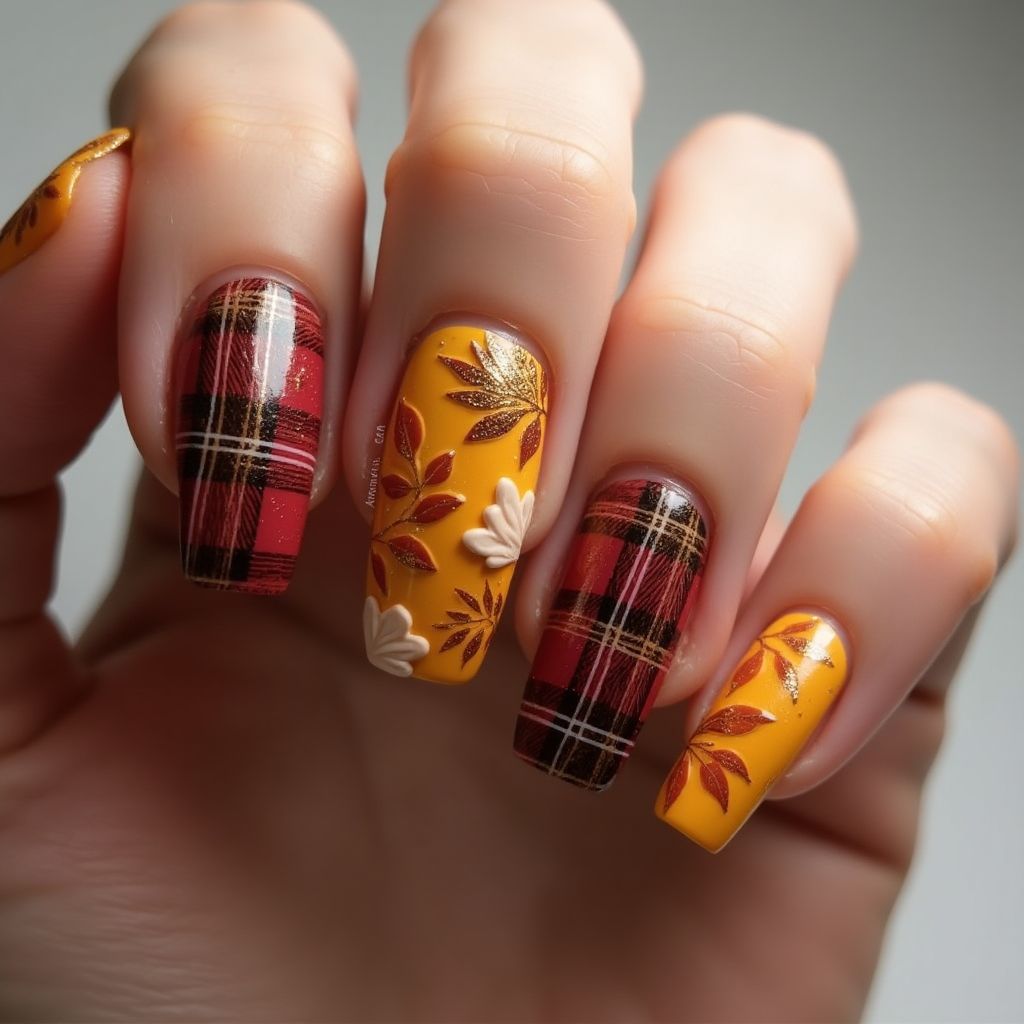 Thanksgiving Coffin Nail Design