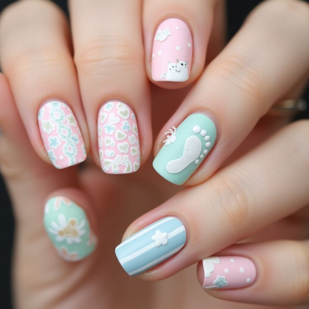 Baby Shower Round Nail Design