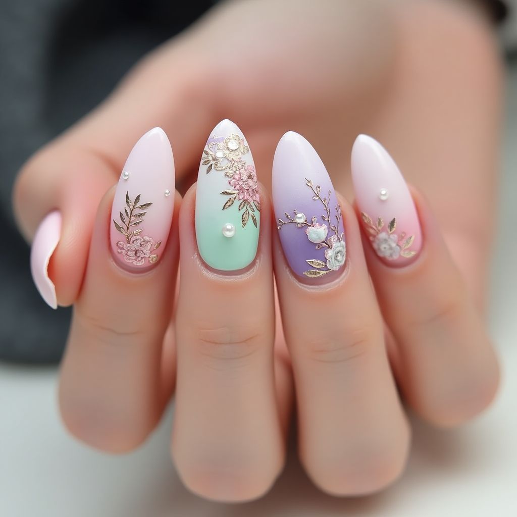 Mother's Day Almond Nail Design