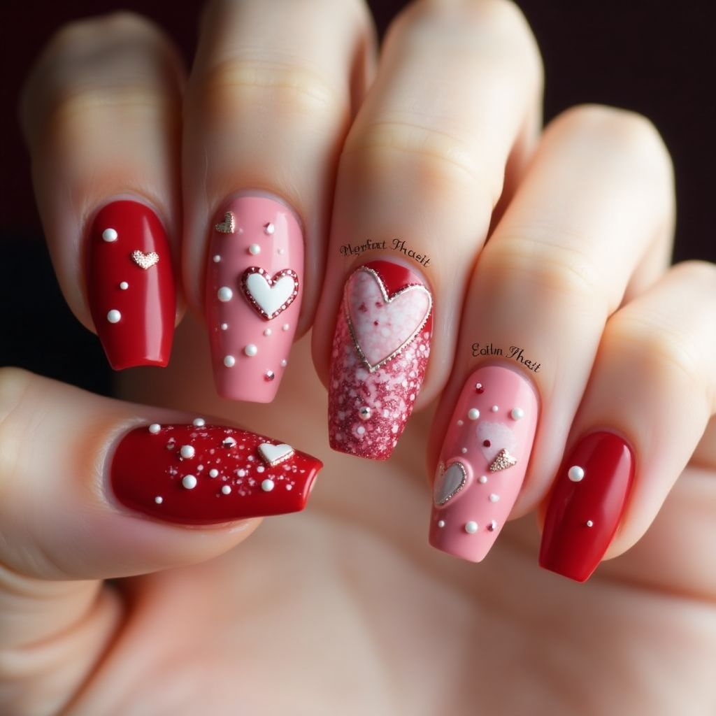 Valentine's Day Coffin Nail Design