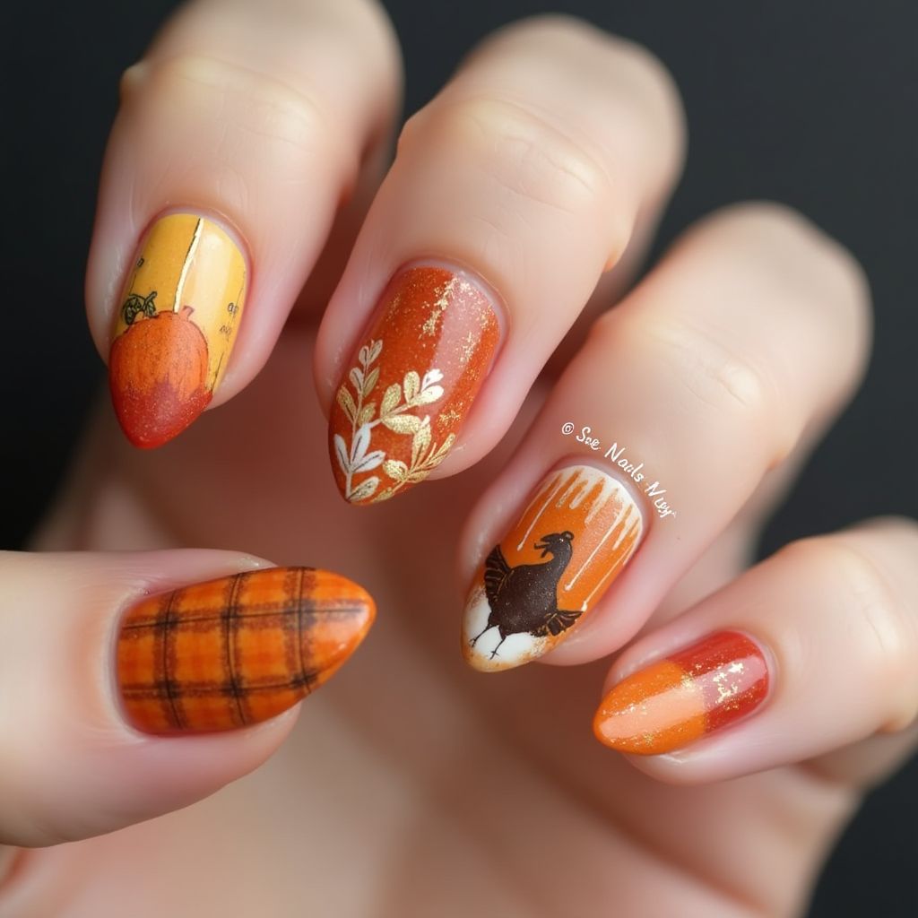 Thanksgiving Almond Nail Design