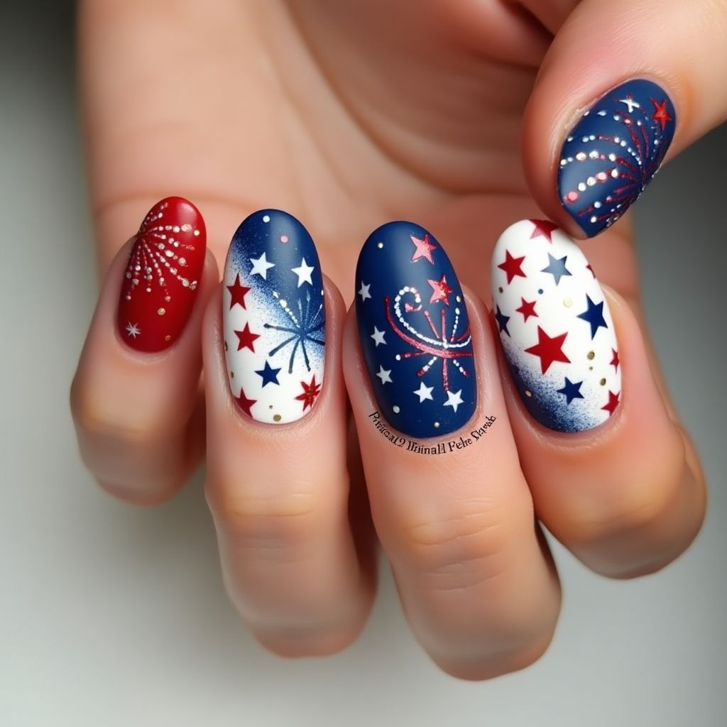 4th Of July Round Nail Design