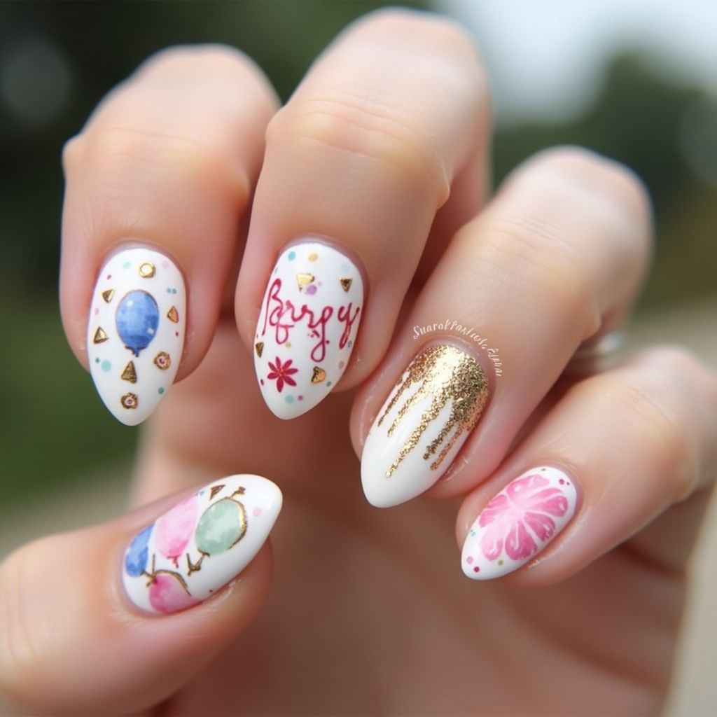 Birthday Almond Nail Design