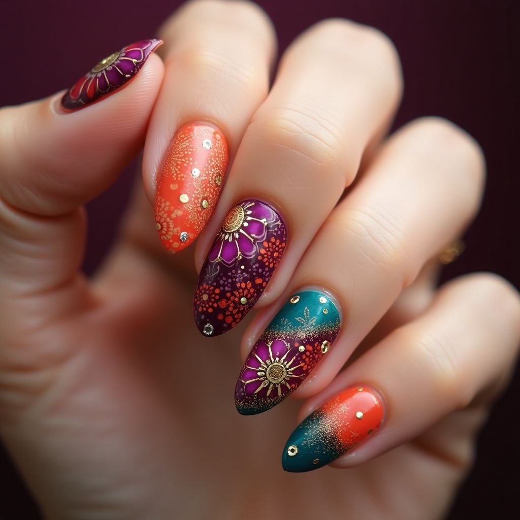 Diwali Almond Nail Design