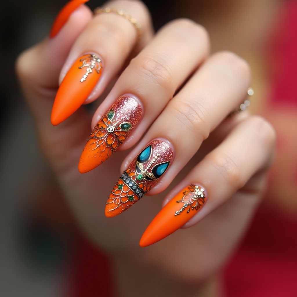 Diwali Stiletto Nail Design