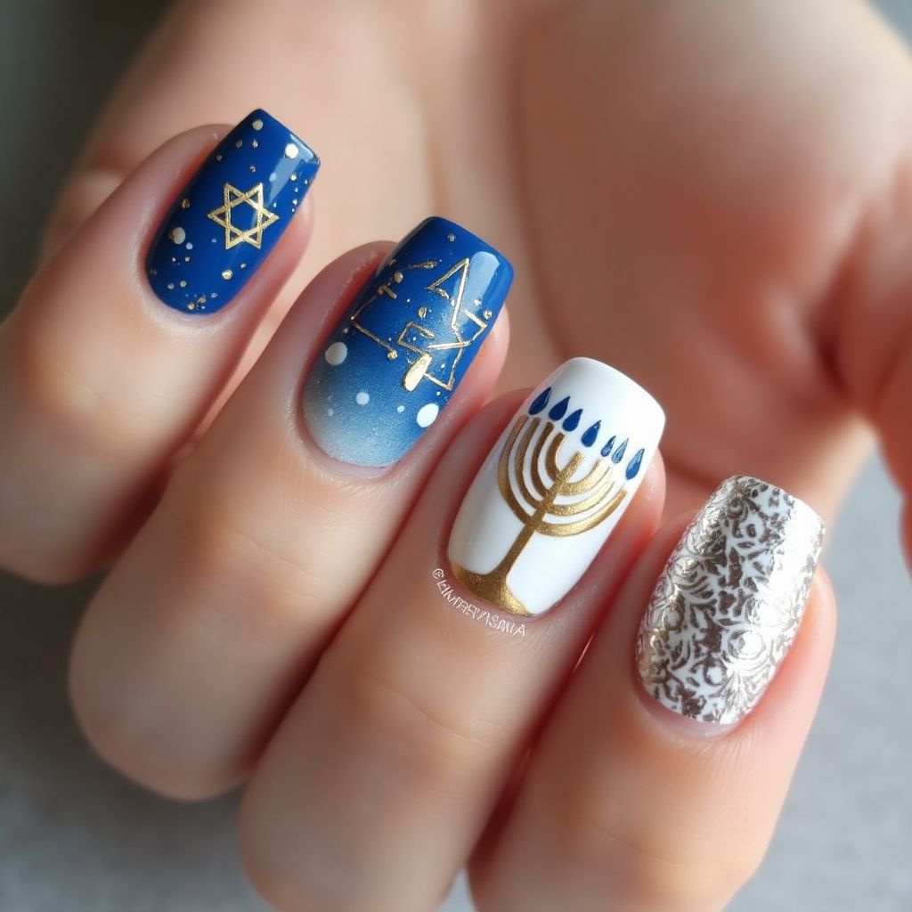 Hanukkah Square Nail Design