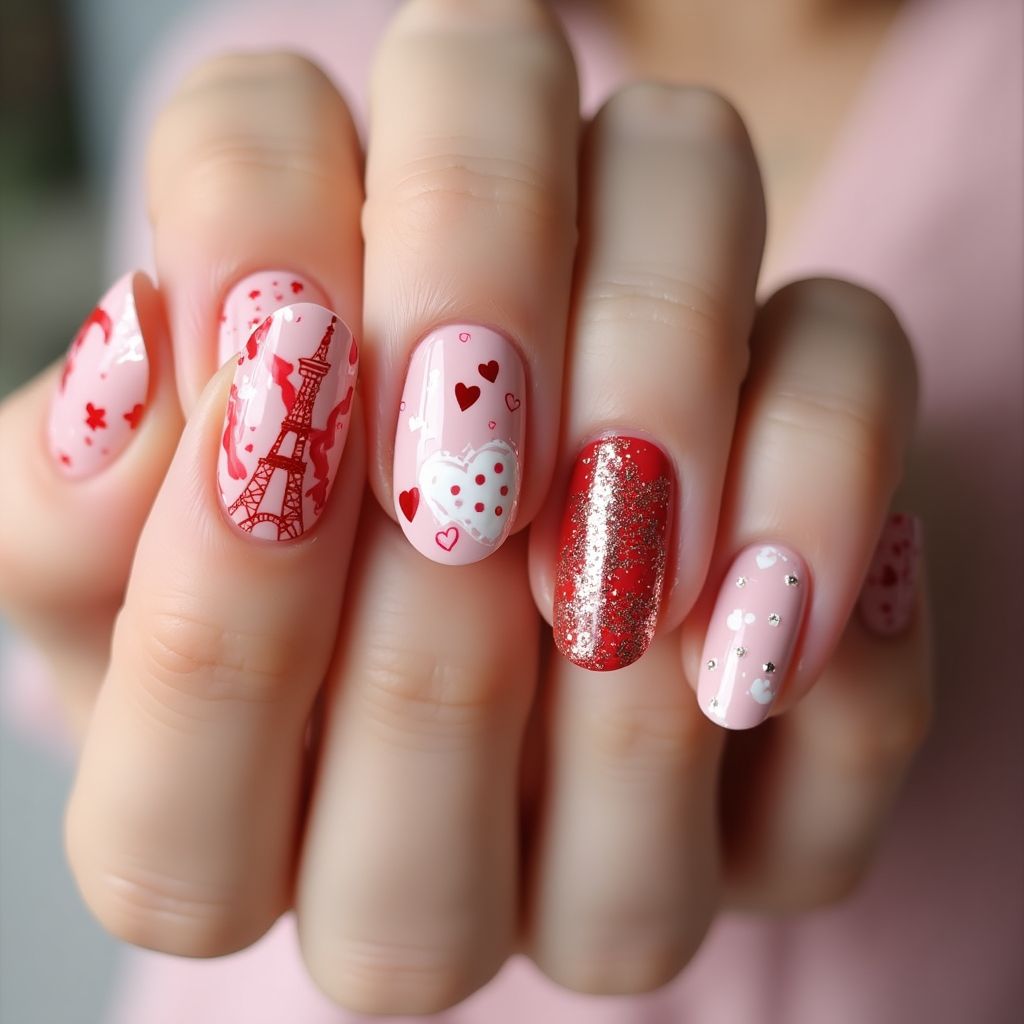 Valentine's Day Round Nail Design