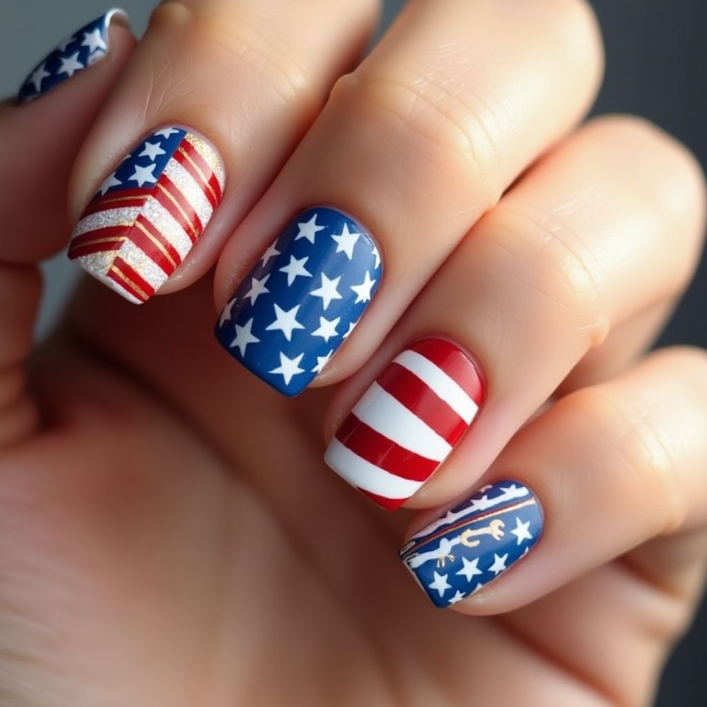 Labor Day Square Nail Design