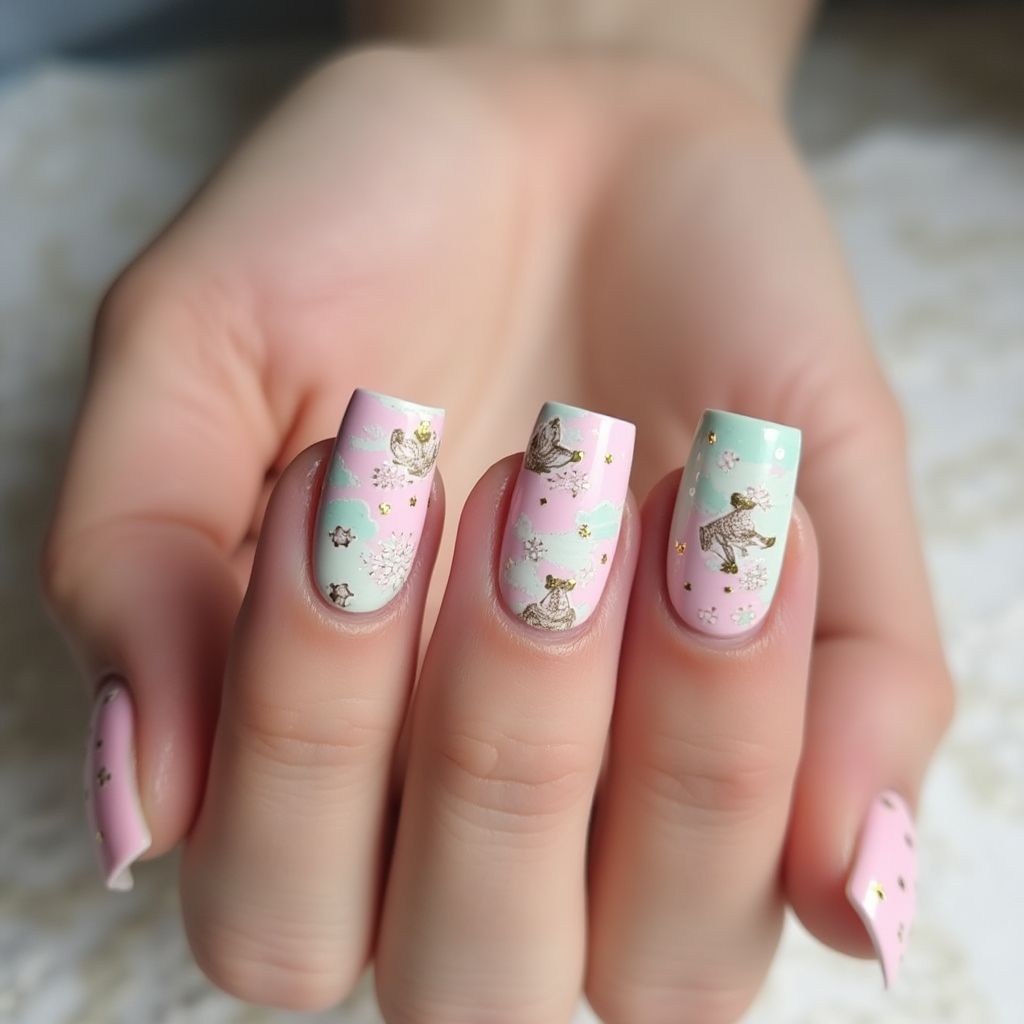 Baby Shower Square Nail Design
