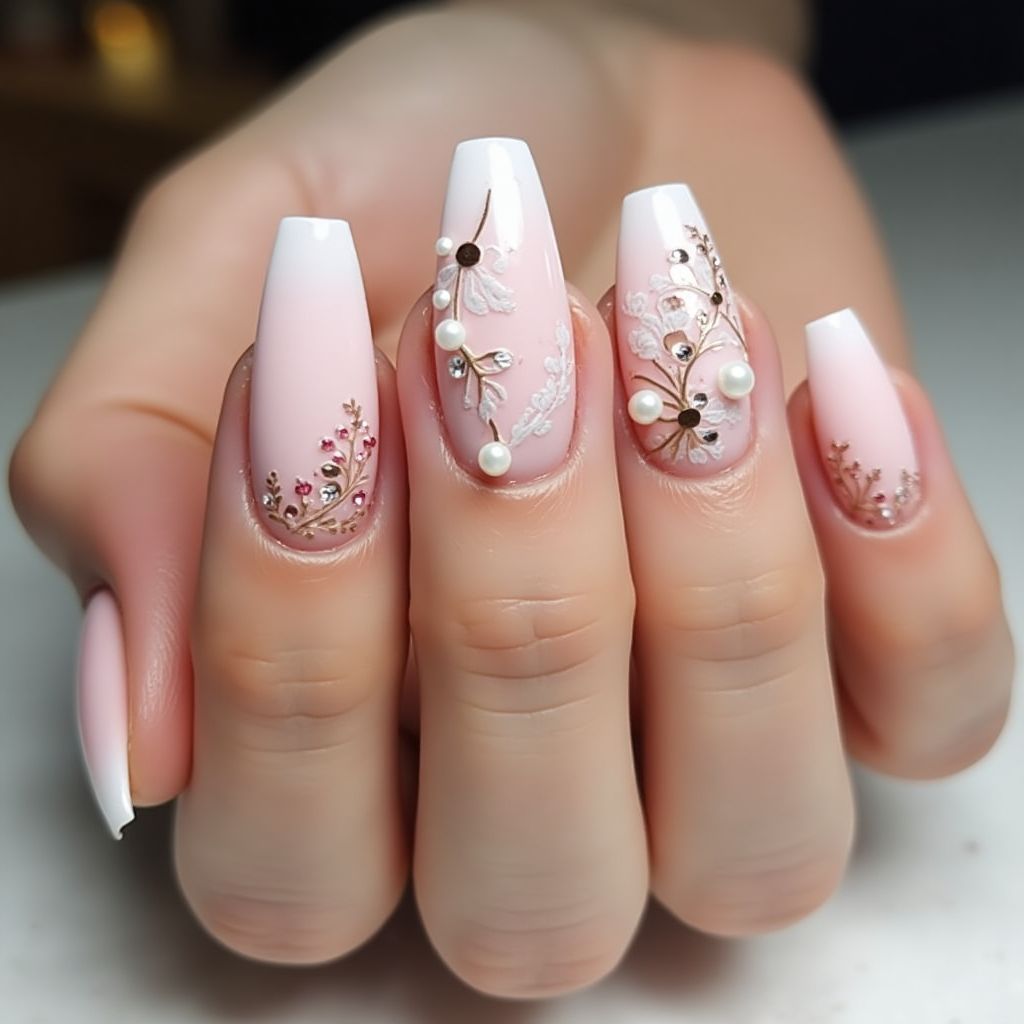 Wedding Coffin Nail Design