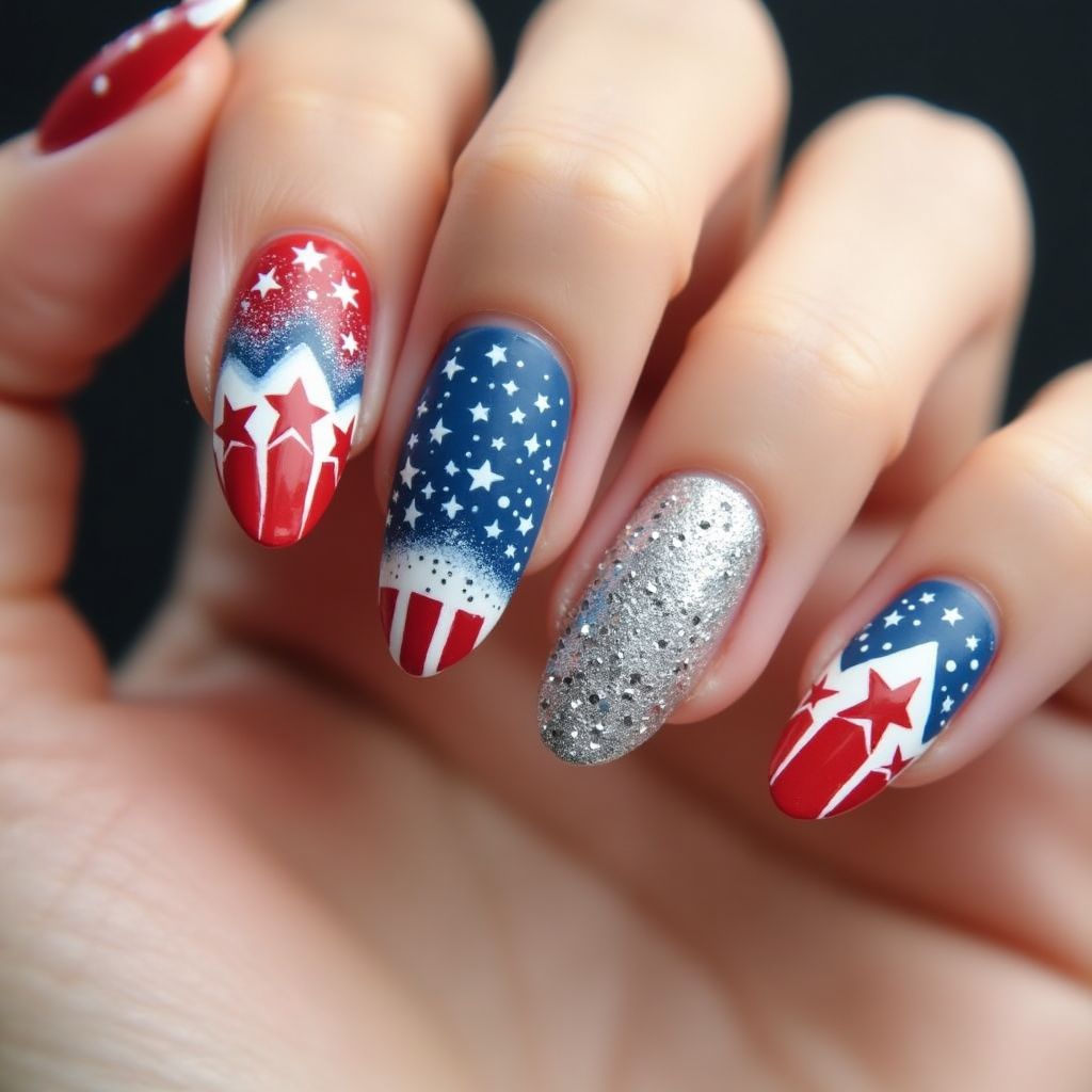 Independence day Almond Nail Design