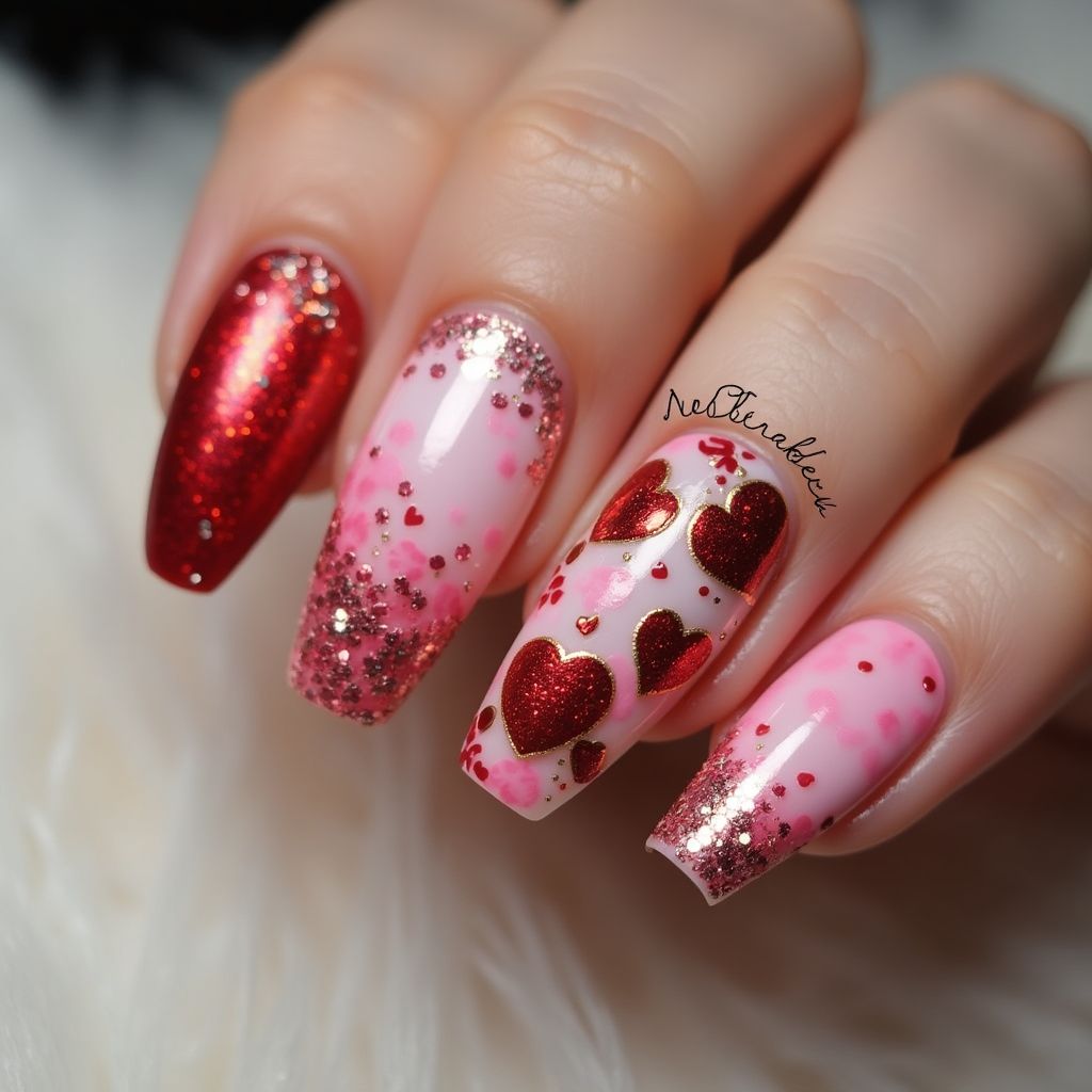 Valentine's Day Coffin Nail Design