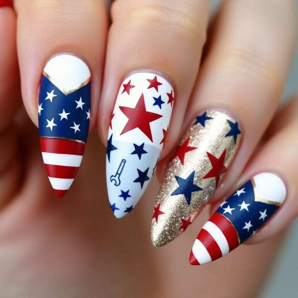 Labor Day Stiletto Nail Design