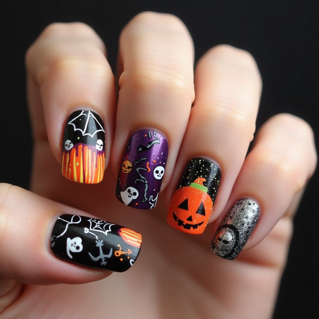 Halloween Round Nail Design