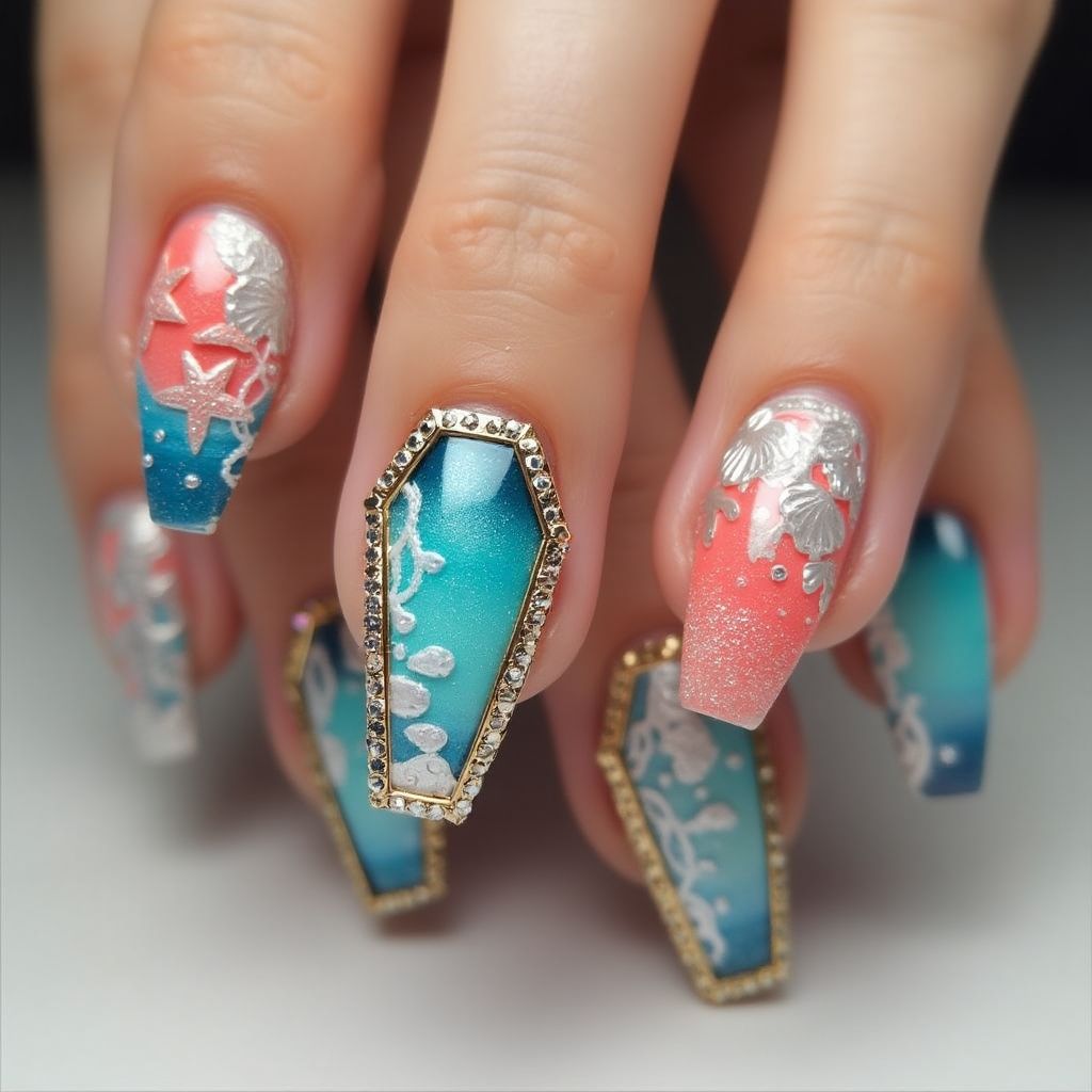 Cruise Coffin Nail Design
